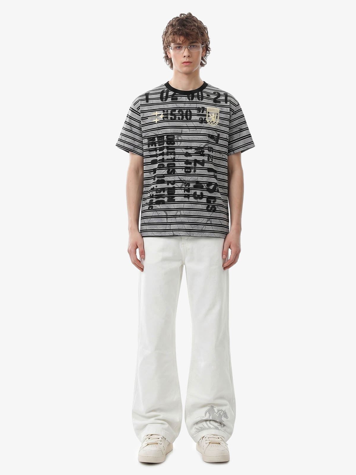 Grunge Striped Distressed Graphic T-Shirt 