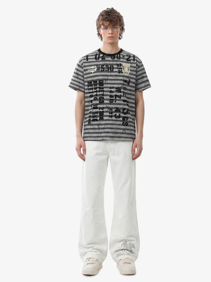 Grunge Striped Distressed Graphic T-Shirt 