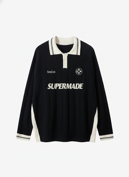 Retro College Polo Collar Knit Sweater 