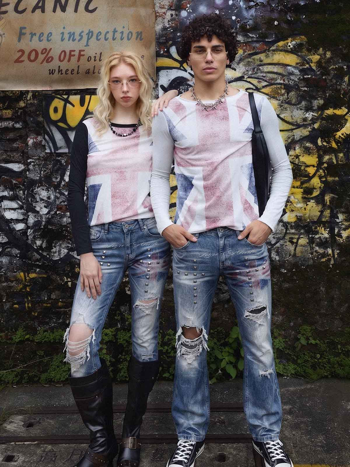Studded Flag Bootcut Jeans