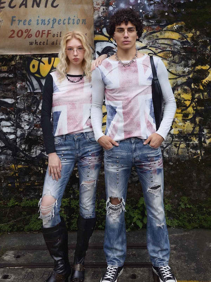 Studded Flag Bootcut Jeans