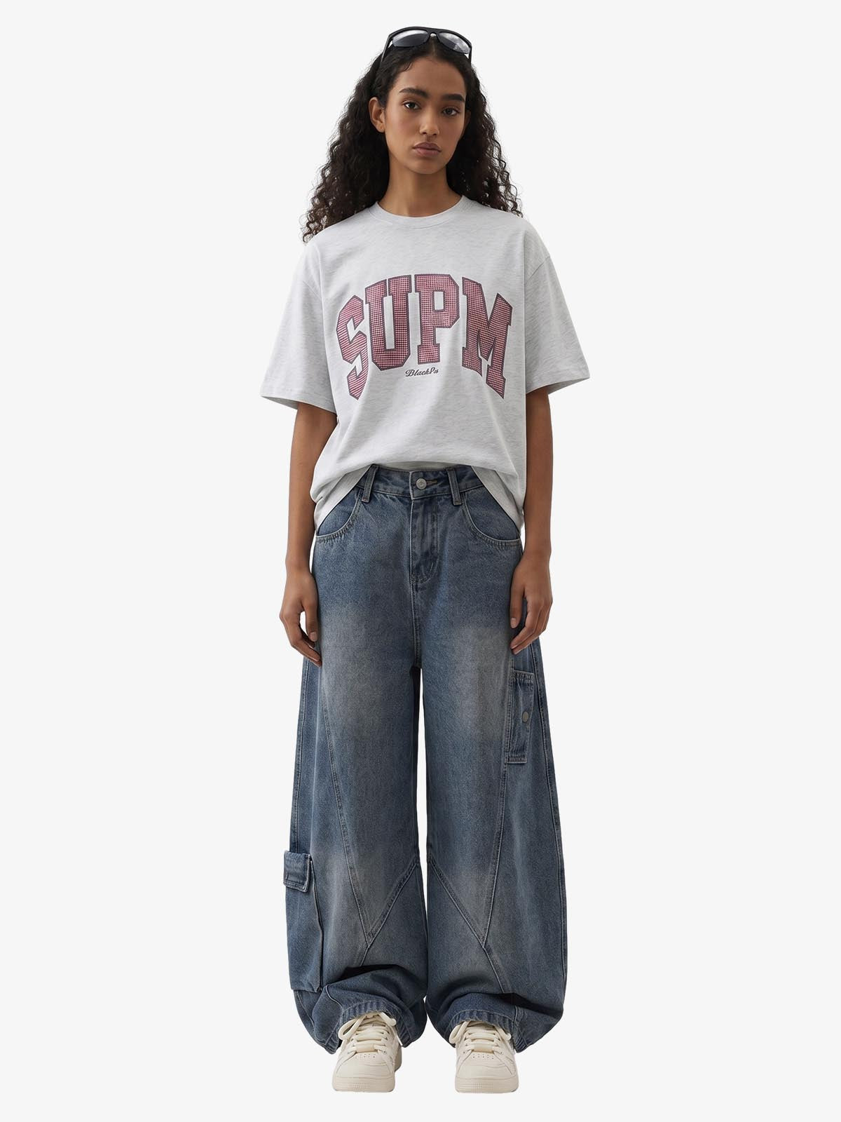 3D Curved Panel Stacked Wide-Leg Denim Jeans 