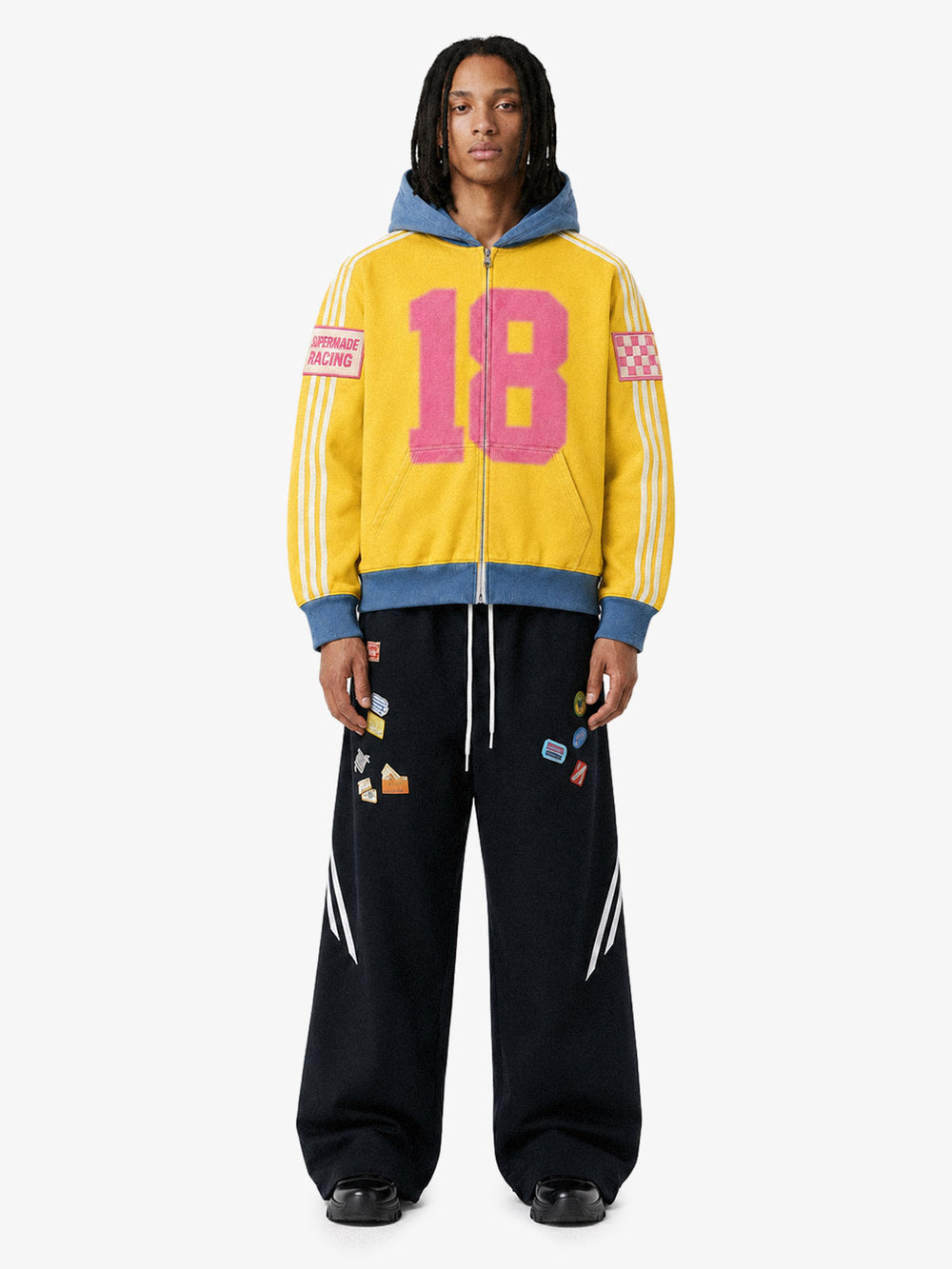 Racing Number Graphic Color Block Cropped Zip Hoodie