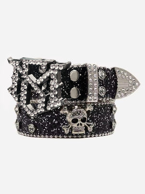 Thesupermade Rhinestone Skull Belt - 1668 