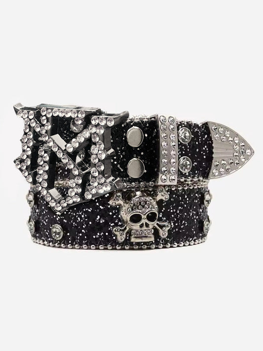 Thesupermade Rhinestone Skull Belt - 1668 