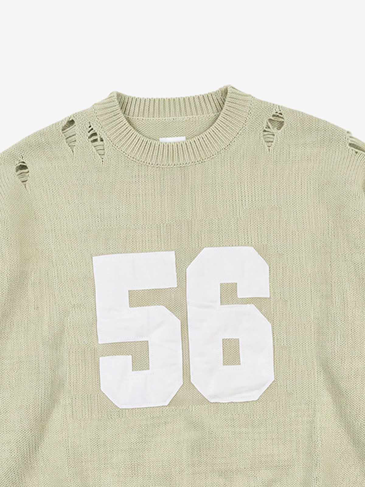 Distressed '23' Appliqué Boxy Fit Sweater; Green / M, Green / L, Green / XL