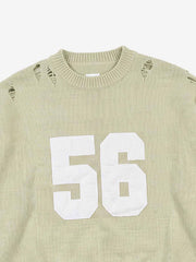 Distressed '23' Appliqué Boxy Fit Sweater; Green / M, Green / L, Green / XL