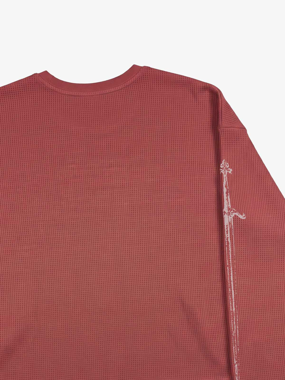 Fangs Graphic Waffle Boxy Long Sleeve Top; Red / S, Red / M, Red / L, Red / XL, Red / 2XL