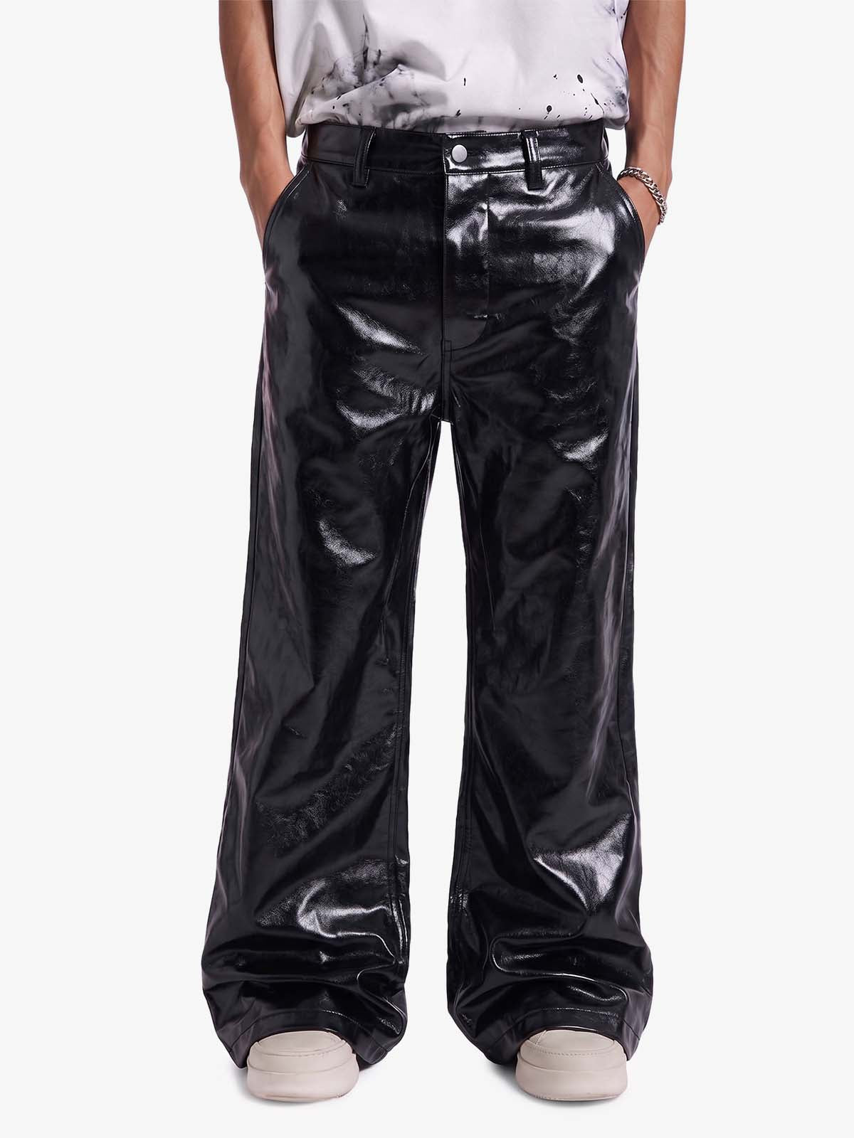 Thesupermade Glossy Patent Leather Flare Pants - 2396 