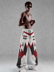 3D Biker Graphic Washed Distressed Wide-Leg Sweatpants