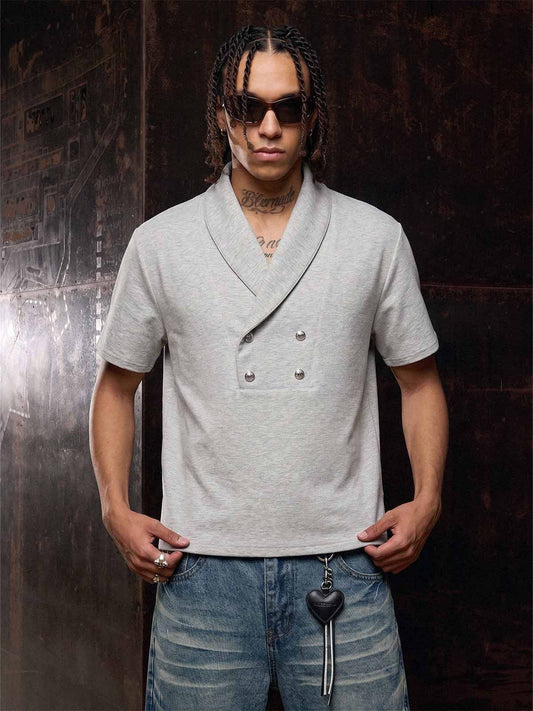 Shawl Collar Button Detail T-Shirt