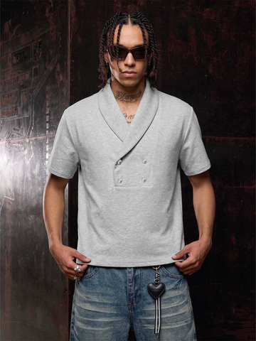 Shawl Collar Button Detail T-Shirt