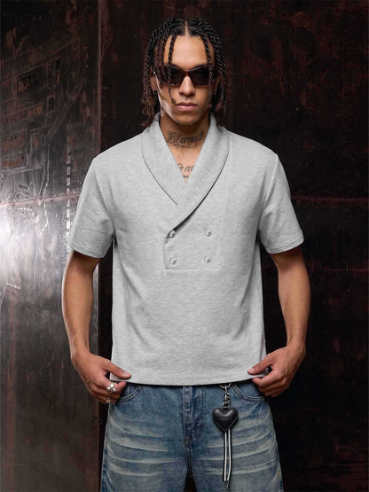 Shawl Collar Button Detail T-Shirt