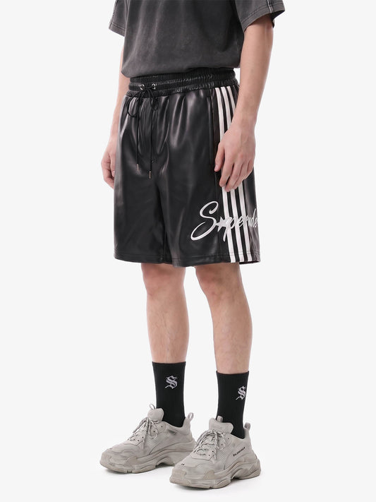 Striped Racing Faux-Leather Shorts 