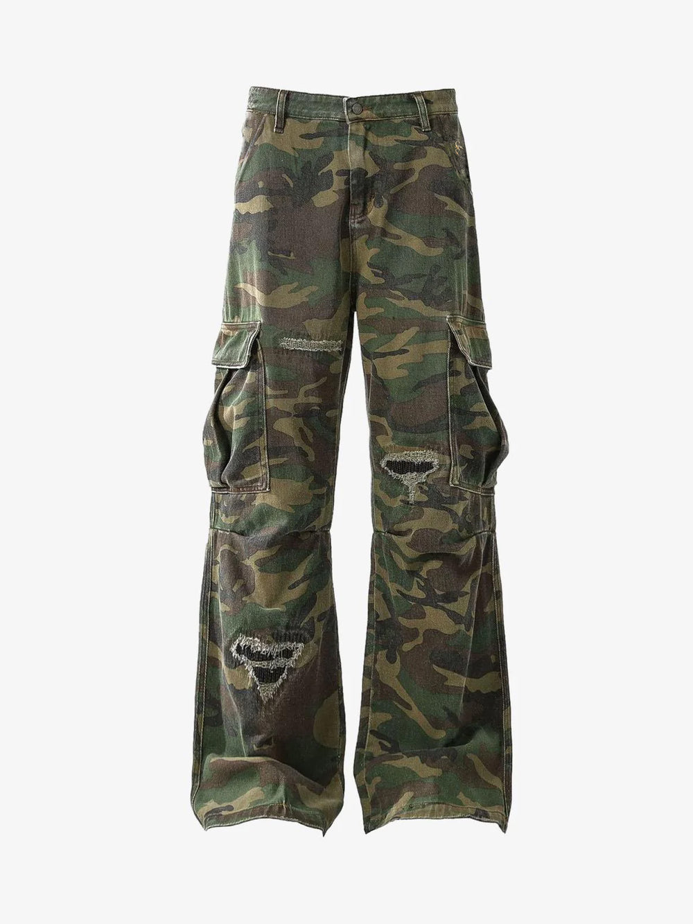 Woven Ripped Camouflage Cargo Baggy Pants - 2410