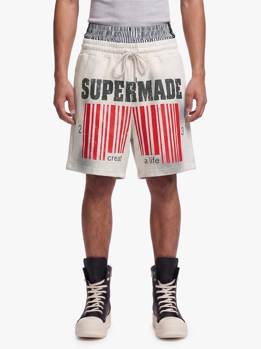 Double Waistband Barcode Graphic Shorts 