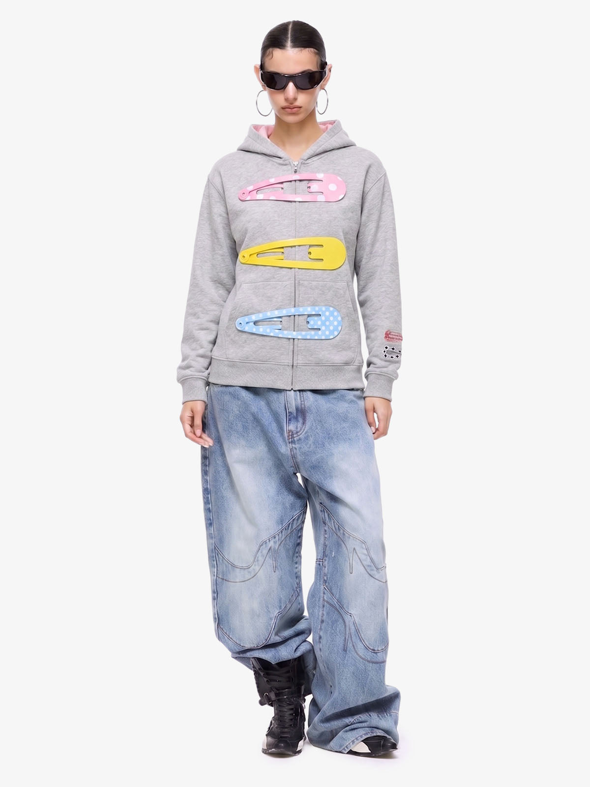 Detachable Hair Clip Decoration Zip Up Hoodie