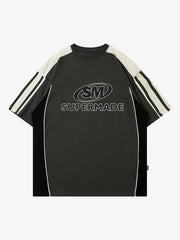 Color-Blocked Strip Racing T-shirt - 2076 