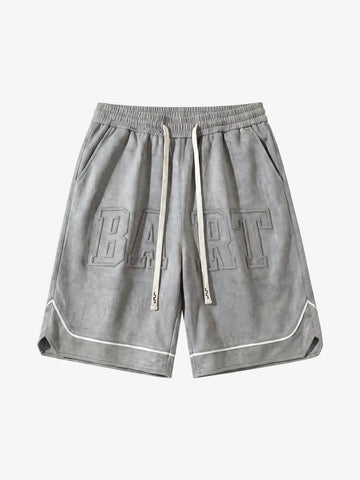 Retro Letter-Stamped Suede Drawstring Shorts