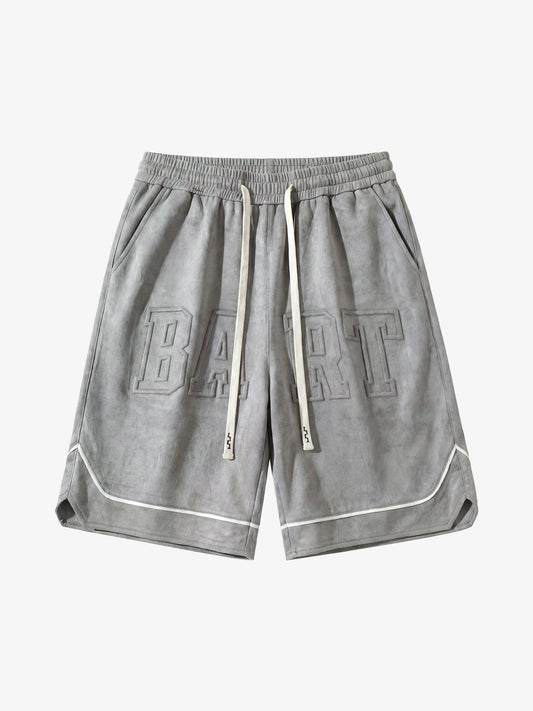 Retro Letter-Stamped Suede Drawstring Shorts
