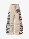 Retro Color-Block Letter Print Baggy Pants 