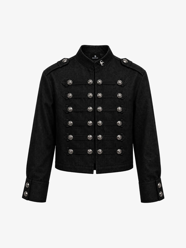 Vintage Silver Button Military Denim Jacket - 2642