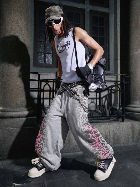 Leopard Curved Seam Wide-Leg Pants