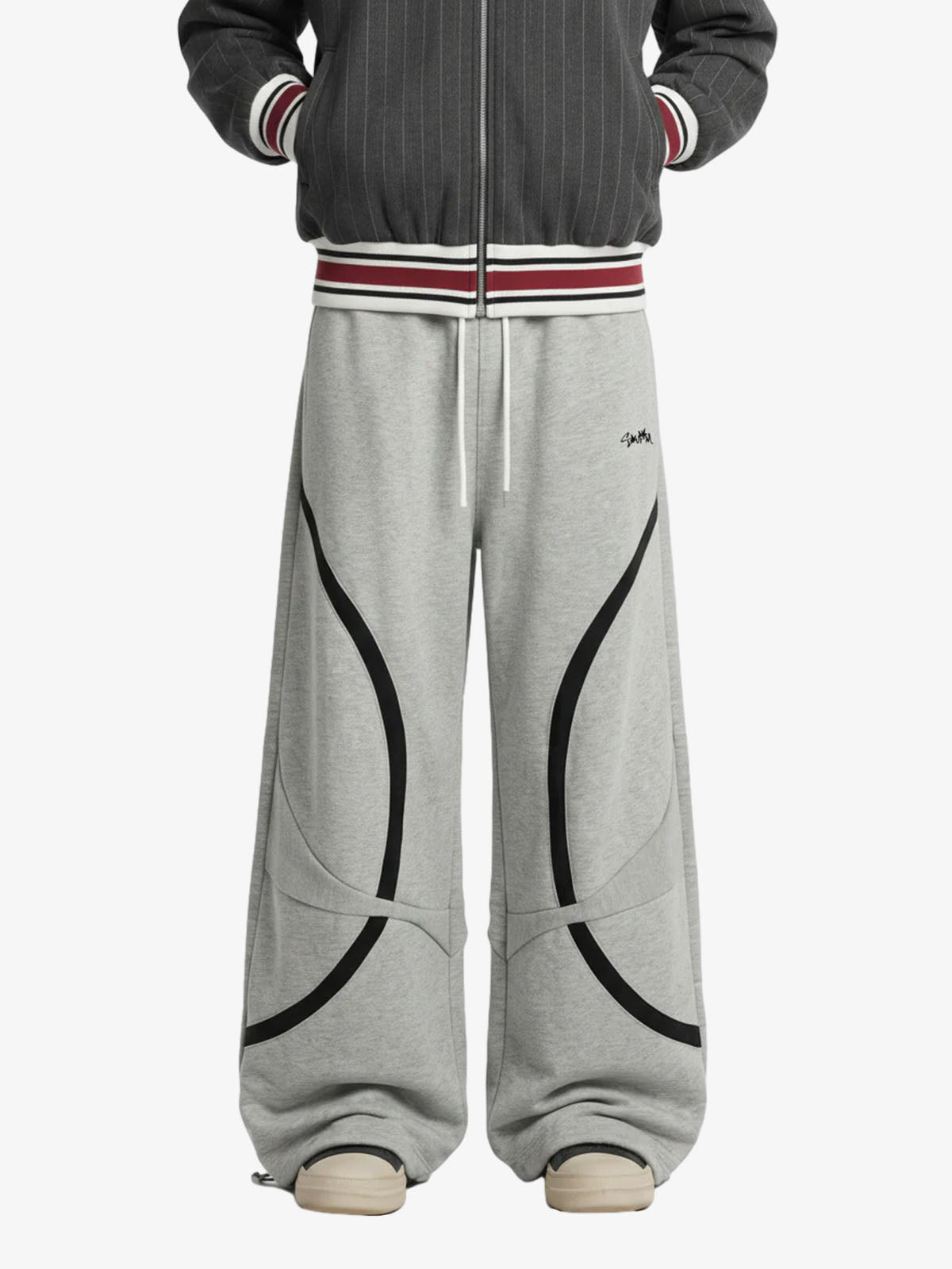 Retro Contrast Panel Drawstring Sweatpants 