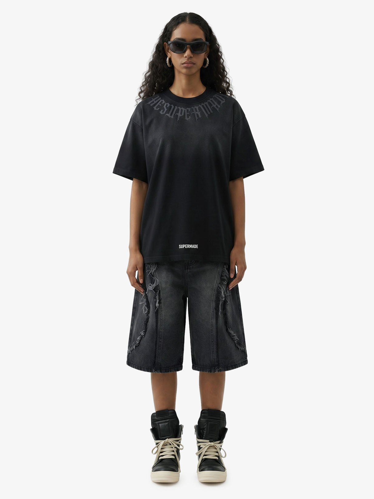 Retro Gradient Letter Printed Washed Oversize T-shirt 