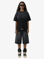 Retro Gradient Letter Printed Washed Oversize T-shirt 
