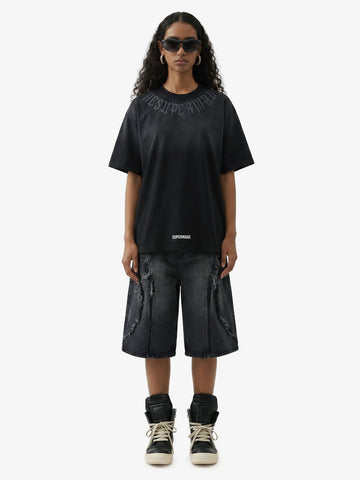Retro Gradient Letter Printed Washed Oversize T-shirt
