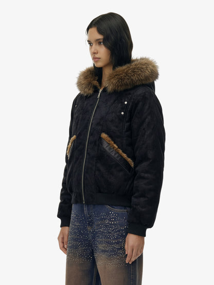 Retro Detachable Faux Fur Collar Suede Fleece Hoodie Jacket 