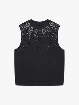 Rhinestone Cross Tank Top; Black / S, Black / M, Black / L, Black / XL, Black / 2XL