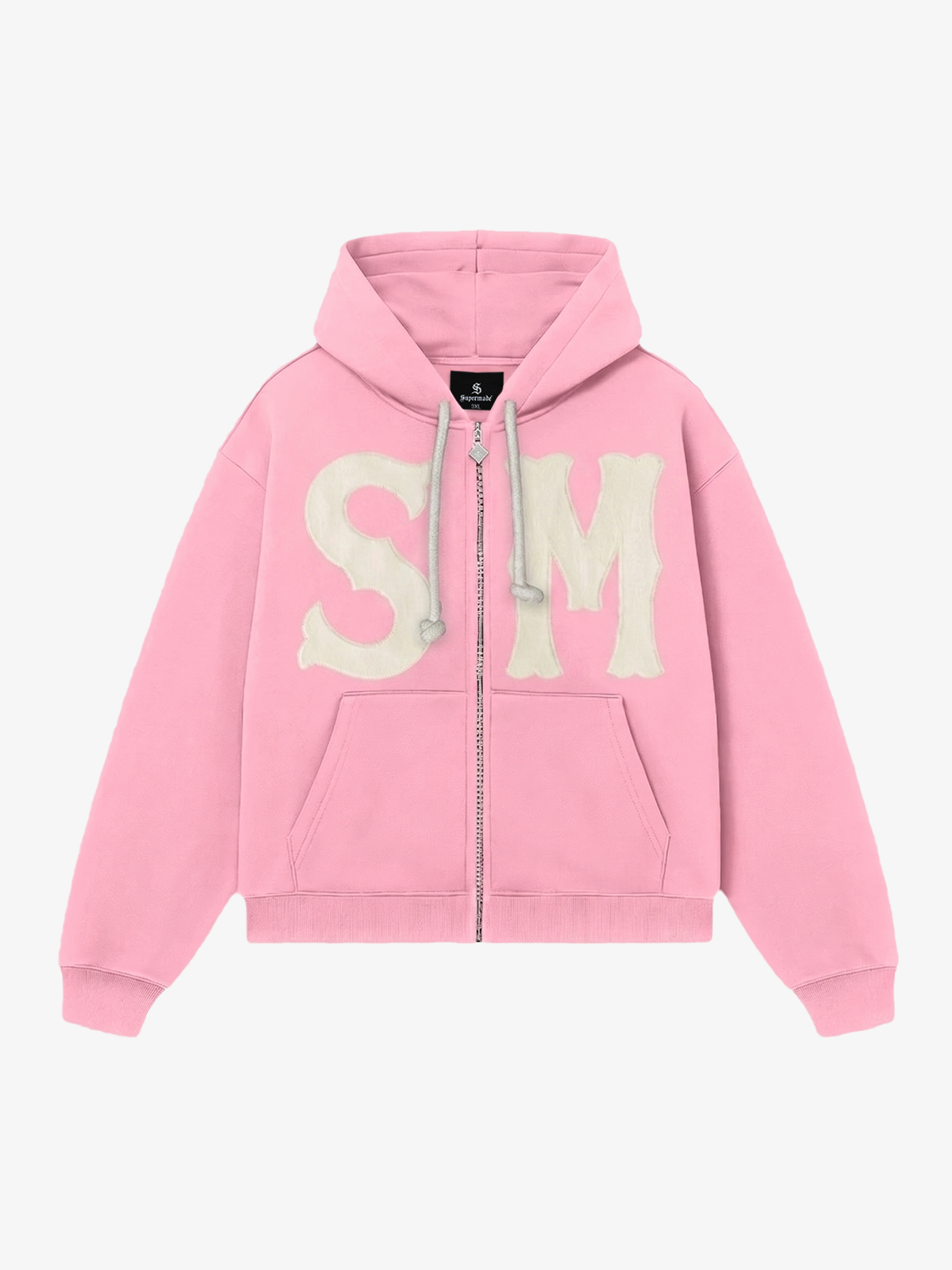 Letter Flocked Hooded Cardigan Sweatshirt
