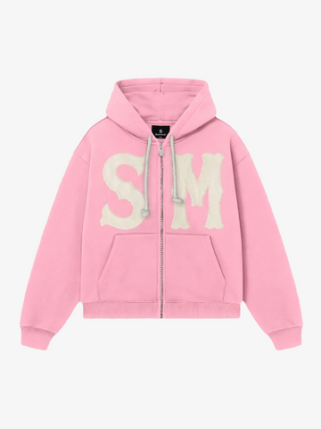 Letter Flocked Hooded Cardigan Sweatshirt