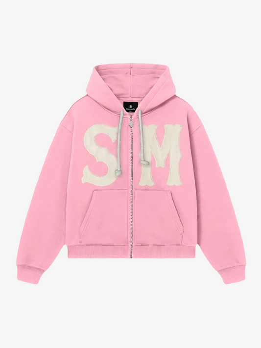 Letter Flocked Hooded Cardigan Sweatshirt