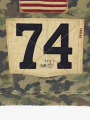 Camo Letter Graphic Distressed Zip-Up Hoodie