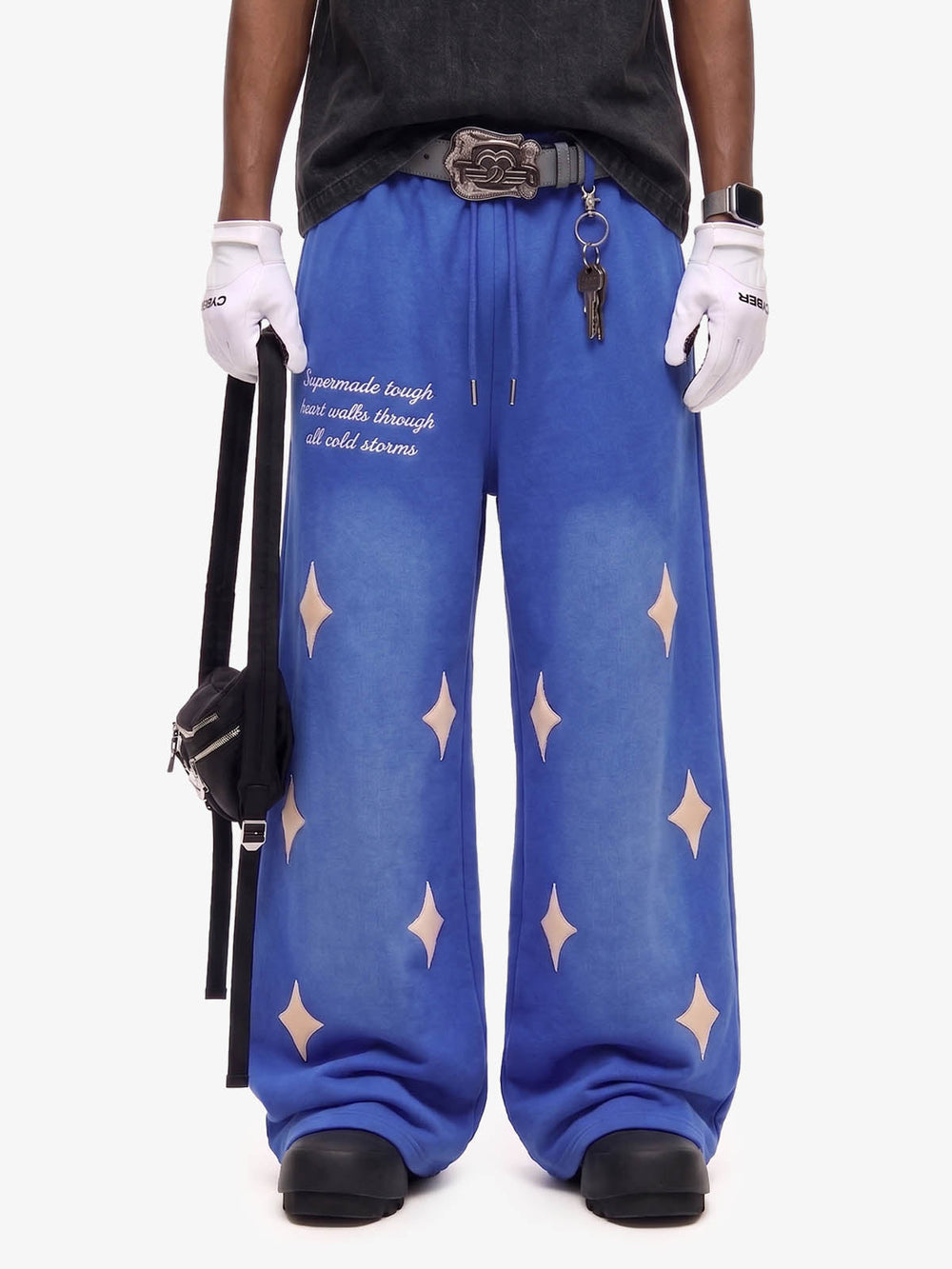 Spray Paint Star Print Distressed Sweatpants 