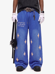 Spray Paint Star Print Distressed Sweatpants 