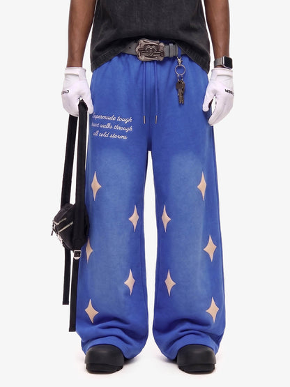 Spray Paint Star Print Distressed Sweatpants 