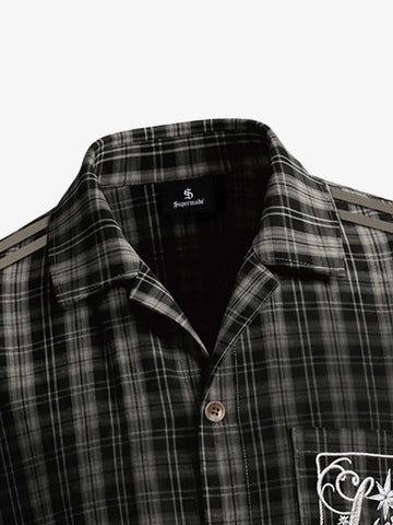 Camisa sin mangas a cuadros estilo punk vintage desgastado - 2629