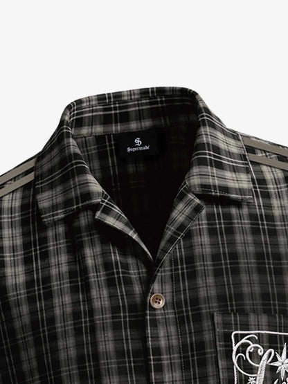 Camisa sin mangas a cuadros estilo punk vintage desgastado - 2629