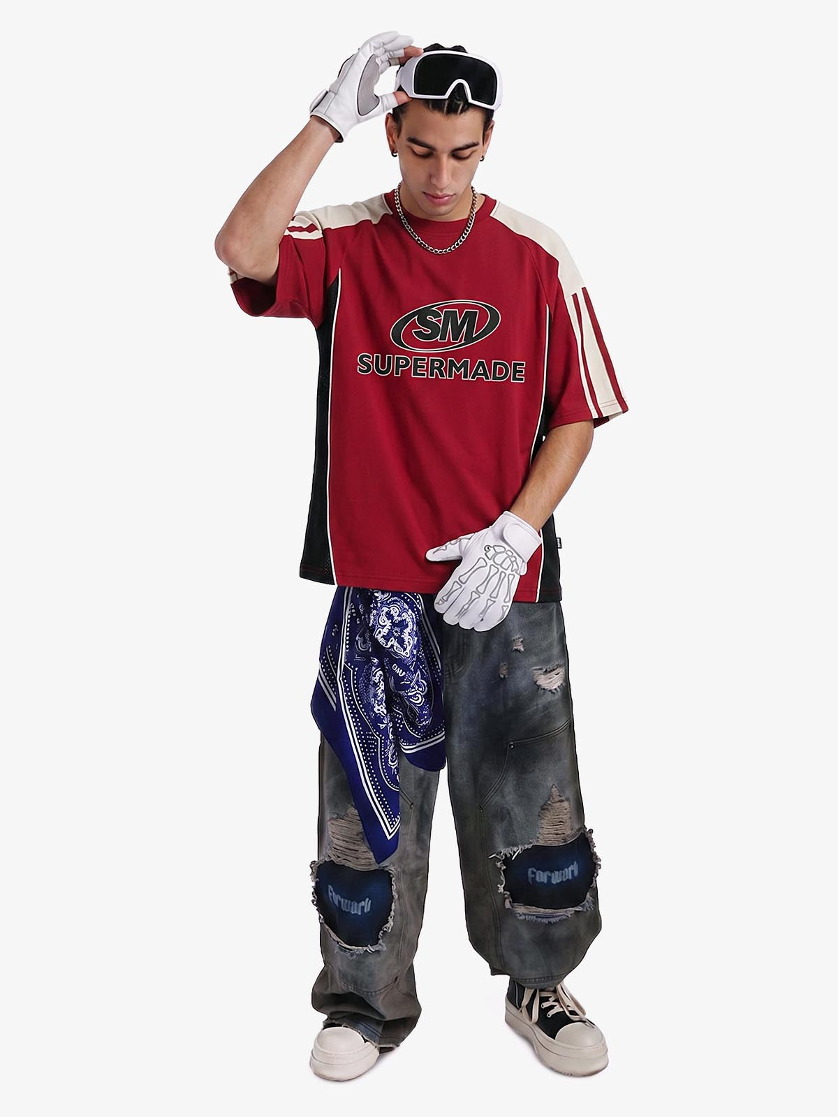 Color-Blocked Strip Racing T-shirt - 2076 