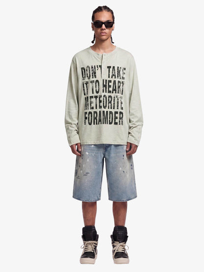 Vintage Grunge Text Print Henley Long Sleeve T-Shirt 