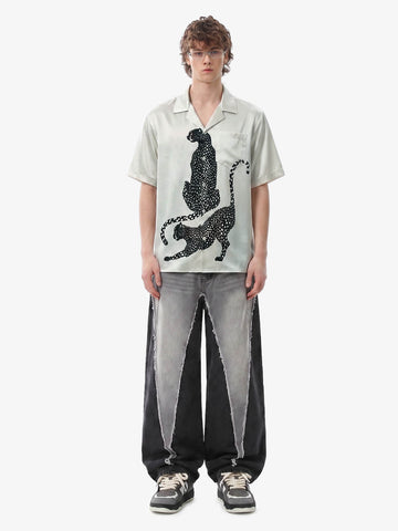 Double Cheetah Graphic Satin Cuban Shirt 
