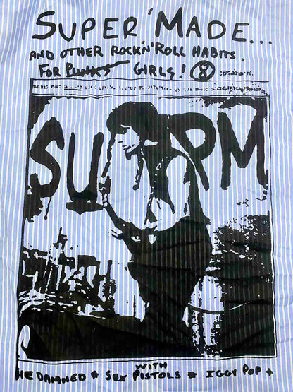 Vintage Illustration Striped Faux Two-Piece Shirt 