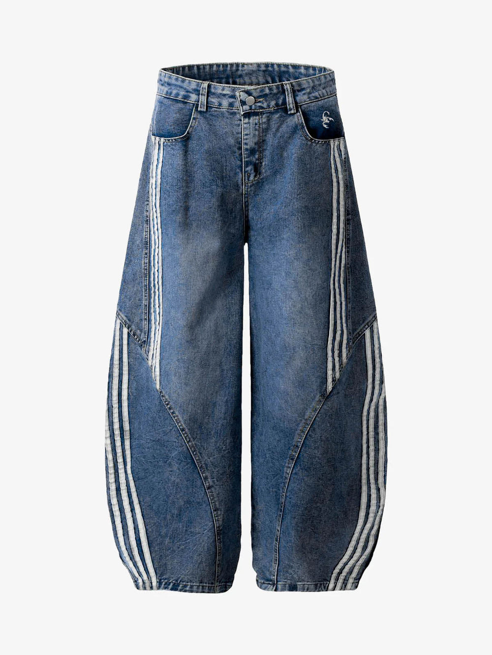 Contrast Side Stripe Denim Barrel Jeans - 2504 
