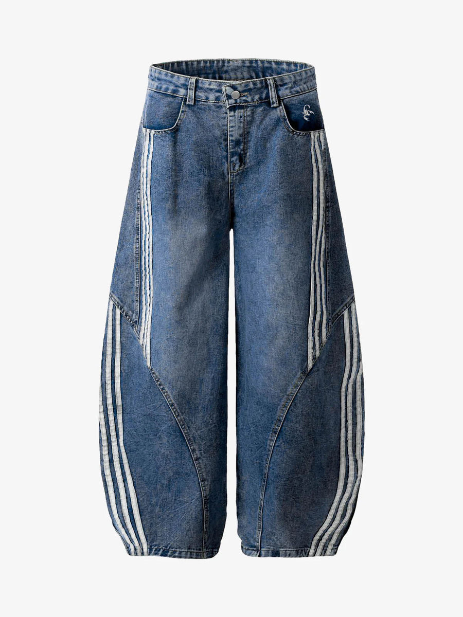 Contrast Side Stripe Denim Barrel Jeans - 2504 