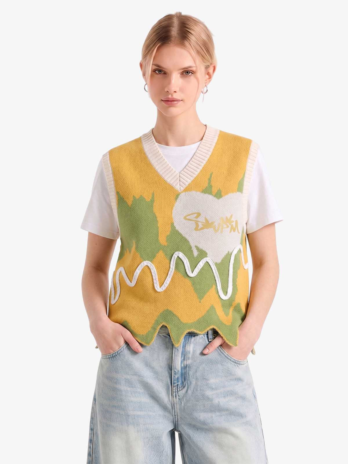 Thesupermade Graffiti Love V-neck Irregular Sweater - 1695 