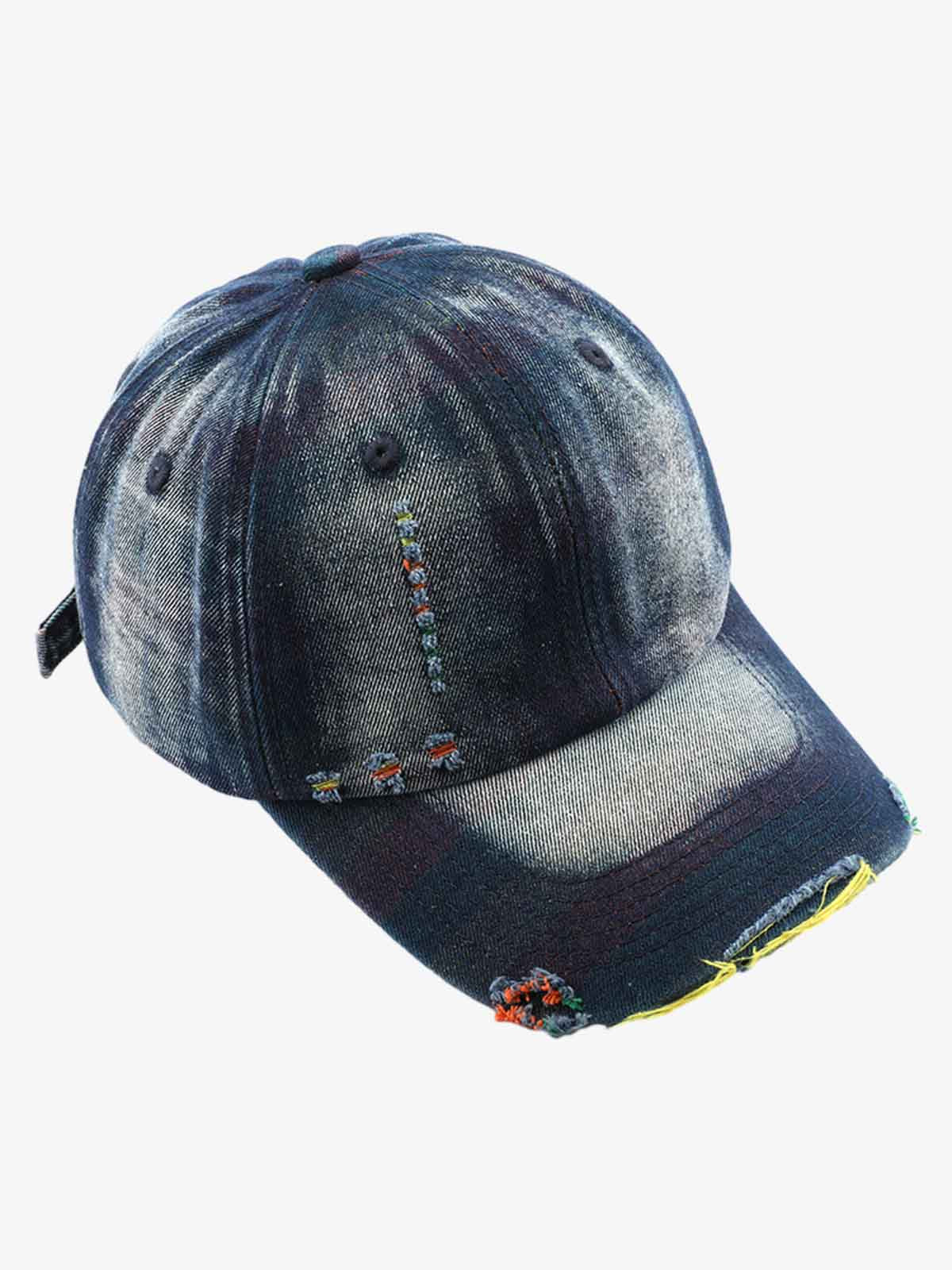 Vintage Washed Distressed Denim Baseball Cap 